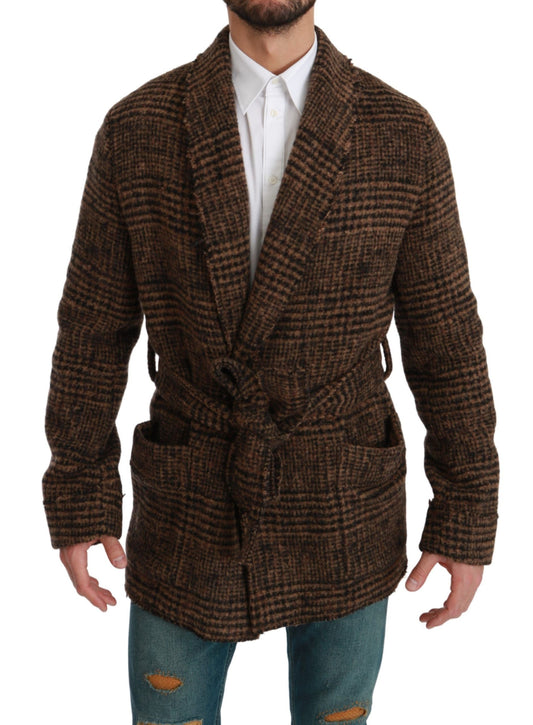 Dolce &amp; Gabbana Élégante veste cape ceinturée en mélange d'alpaga marron