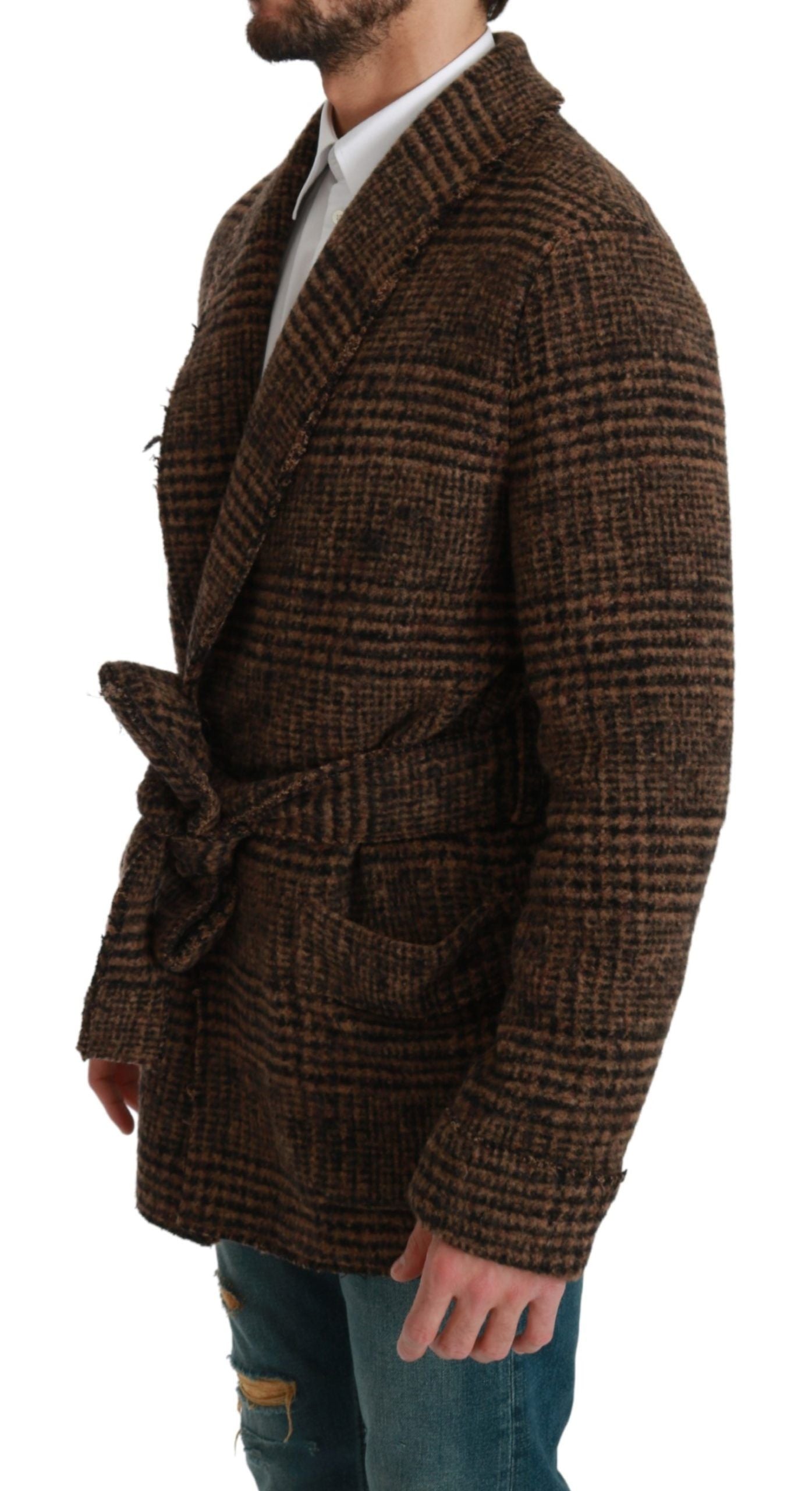 Dolce &amp; Gabbana Élégante veste cape ceinturée en mélange d'alpaga marron