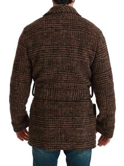 Dolce &amp; Gabbana Élégante veste cape ceinturée en mélange d'alpaga marron