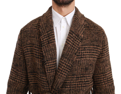 Dolce &amp; Gabbana Élégante veste cape ceinturée en mélange d'alpaga marron