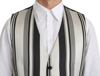 Dolce &amp; Gabbana White Black Stripes Waistcoat Formal Vest
