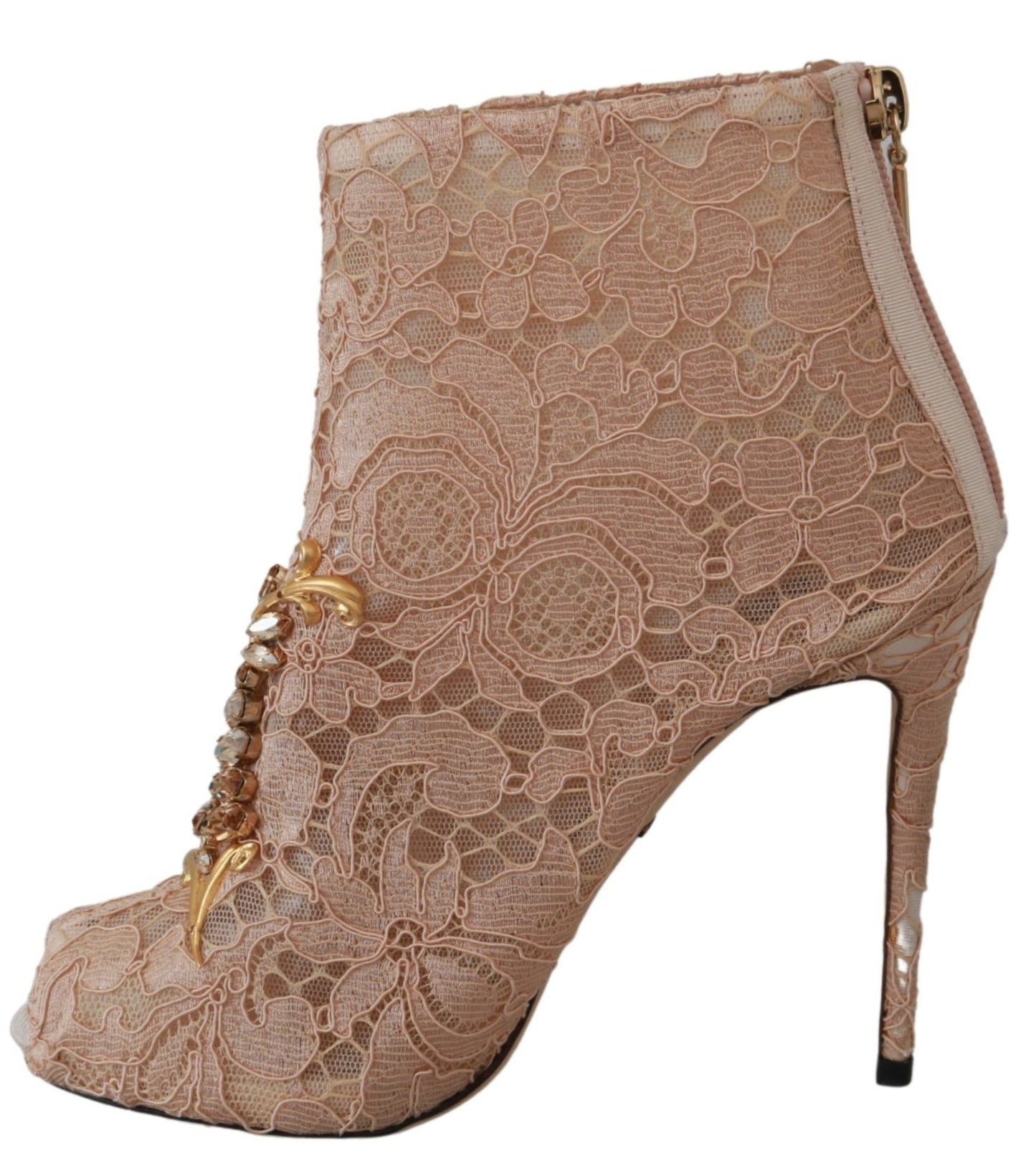 Dolce &amp; Gabbana Pink Crystal Lace Booties Stilettos Shoes
