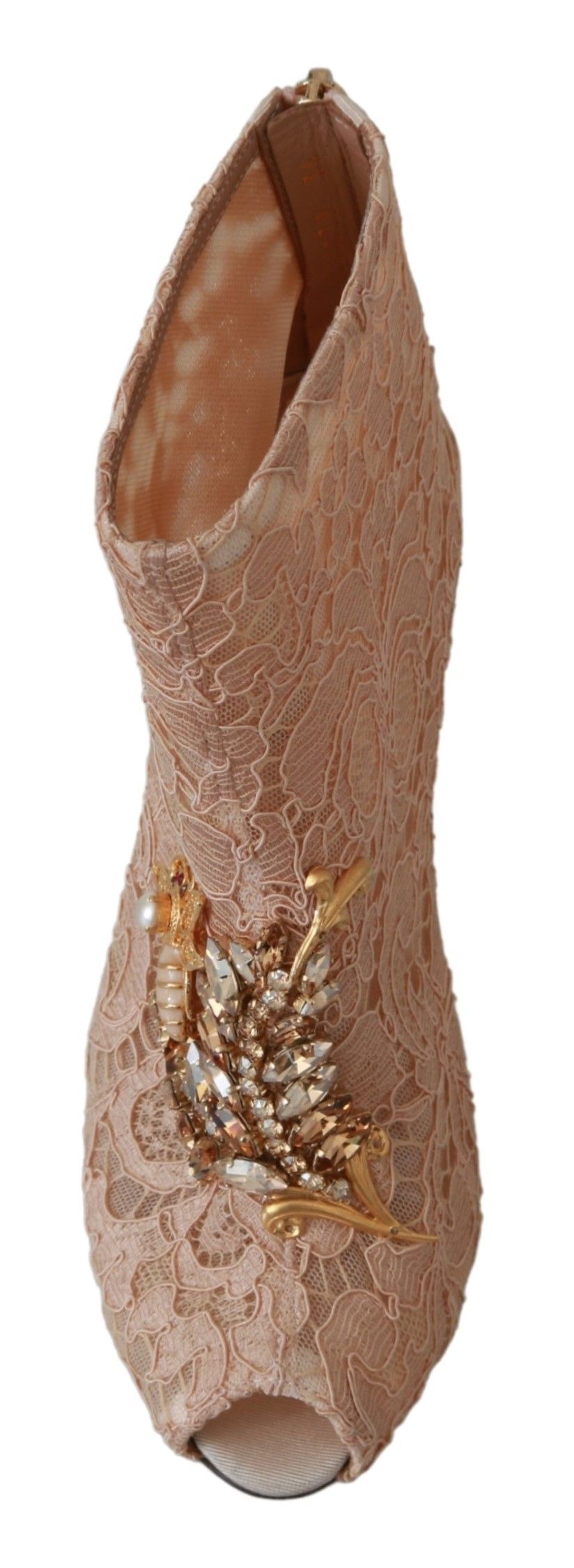 Dolce &amp; Gabbana Pink Crystal Lace Booties Stilettos Shoes