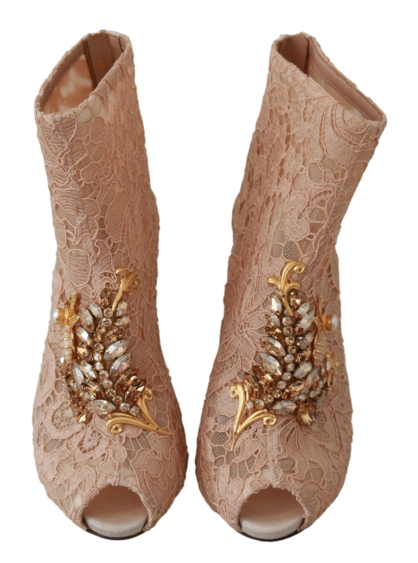 Dolce &amp; Gabbana Pink Crystal Lace Booties Stilettos Shoes