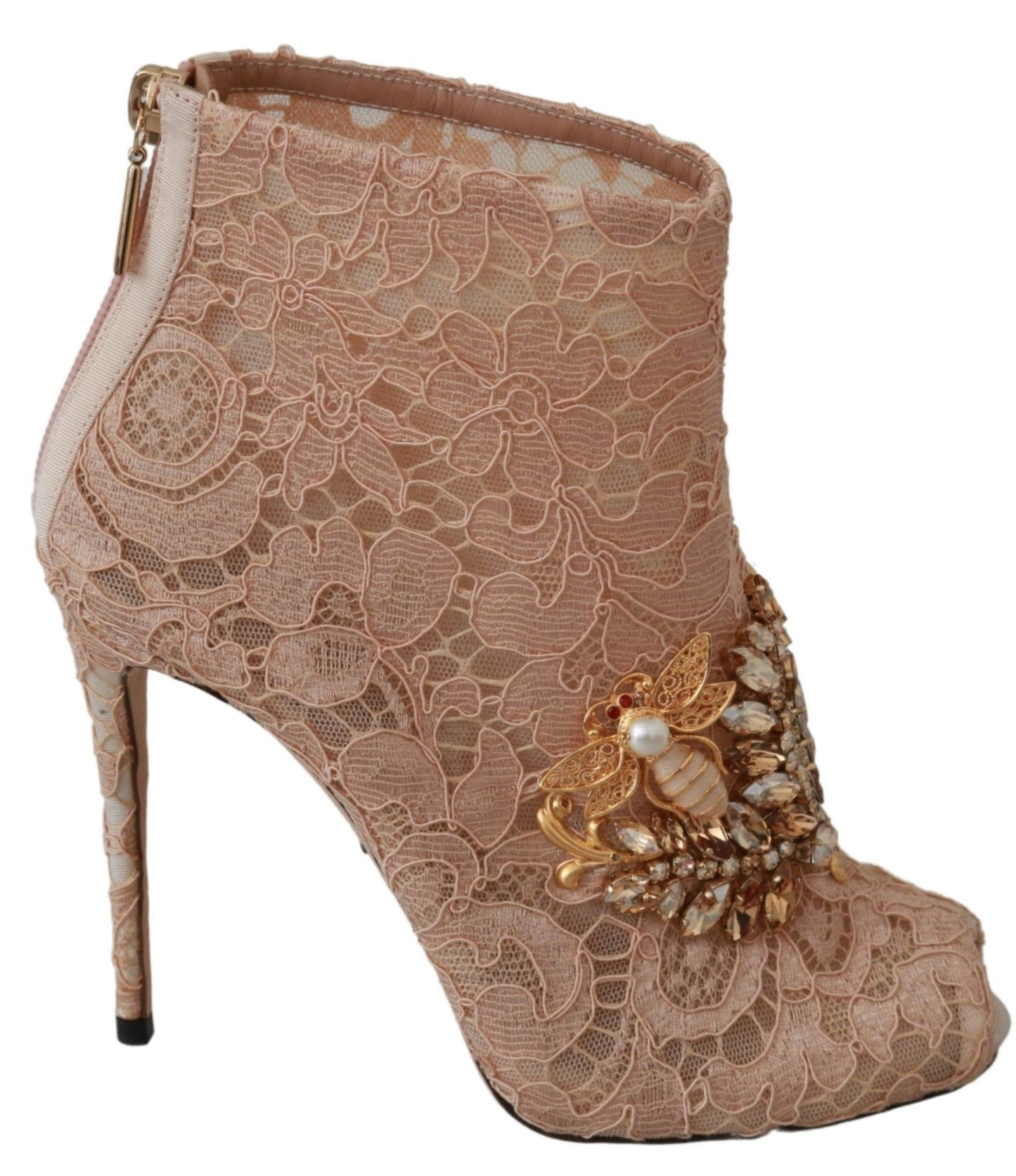 Dolce &amp; Gabbana Pink Crystal Lace Booties Stilettos Shoes