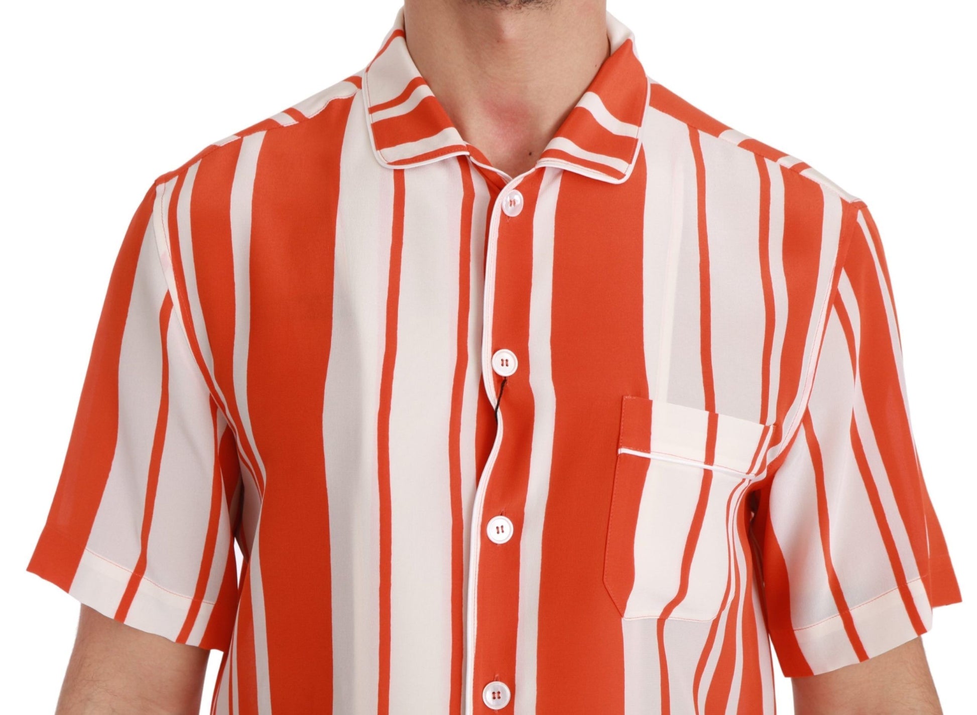 Dolce & Gabbana Orange Silk Striped Short Sleeve White Shirt by Dolce & Gabbana