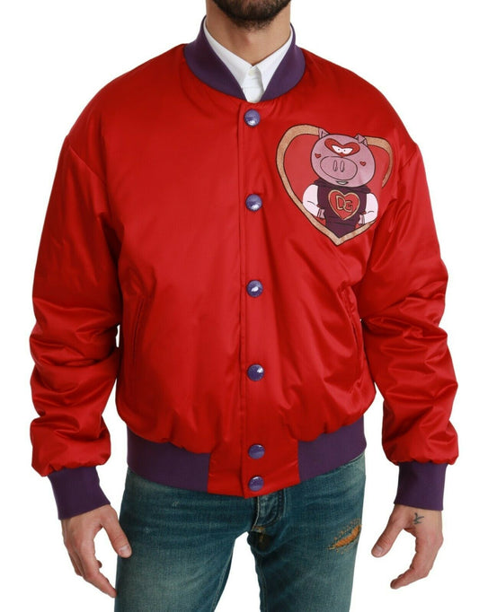 Dolce &amp; Gabbana Blouson Bomber Rouge Vif à Motif Multicolore