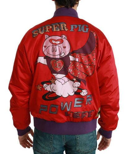 Dolce &amp; Gabbana Blouson Bomber Rouge Vif à Motif Multicolore