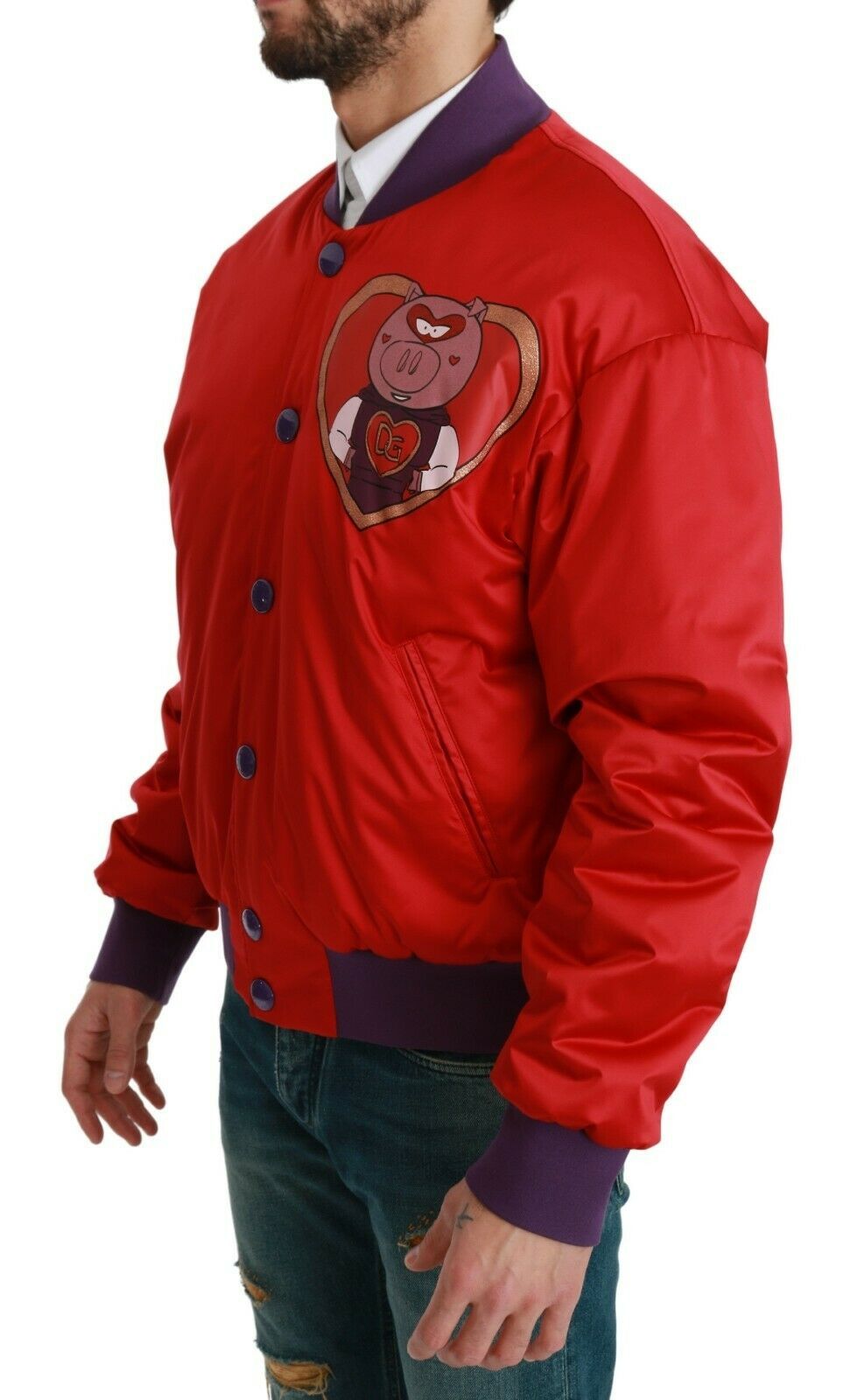 Dolce &amp; Gabbana Blouson Bomber Rouge Vif à Motif Multicolore