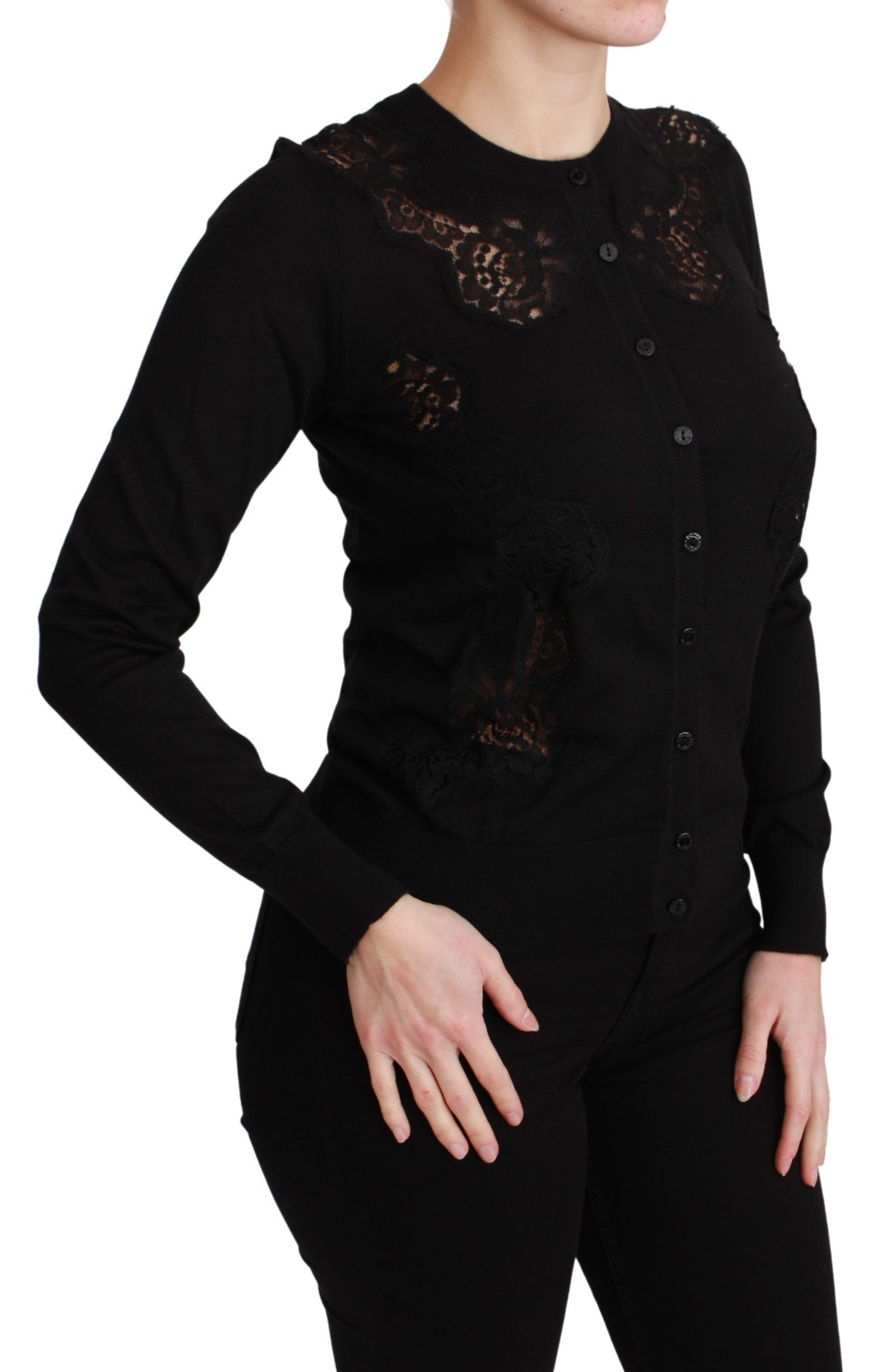 Dolce &amp; Gabbana Black Cashmere Lace Cardigan Sweater