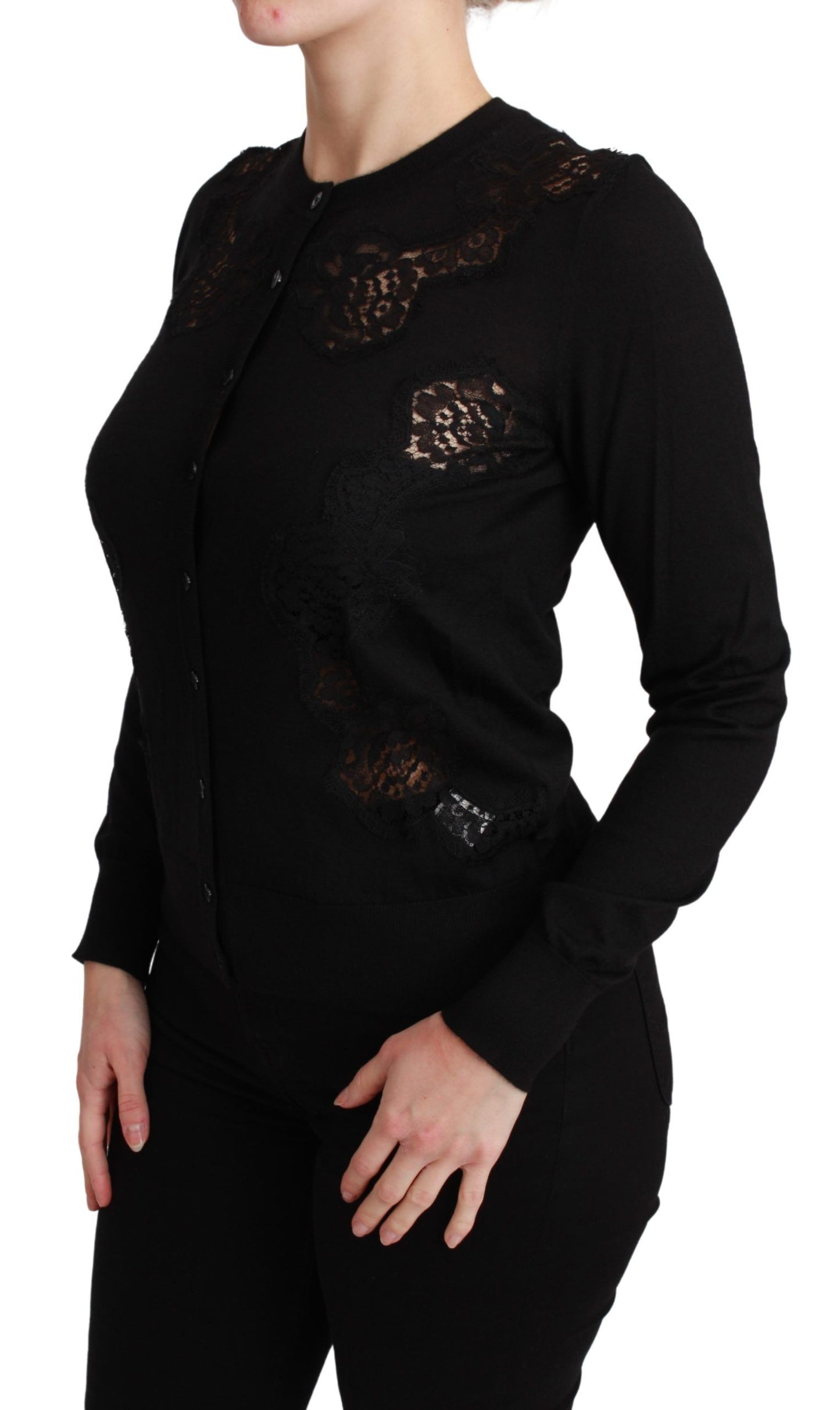 Dolce &amp; Gabbana Black Cashmere Lace Cardigan Sweater