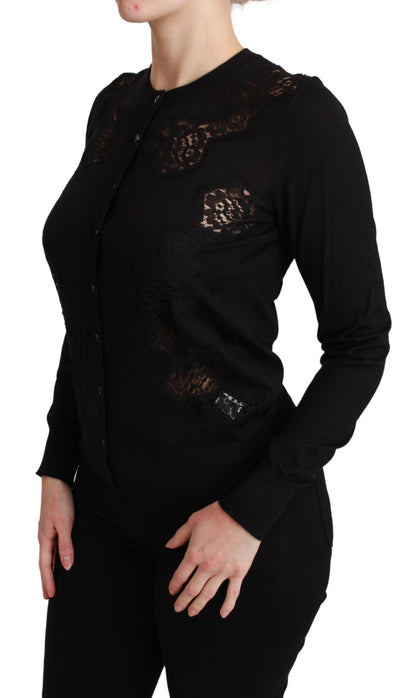 Dolce &amp; Gabbana Black Cashmere Lace Cardigan Sweater