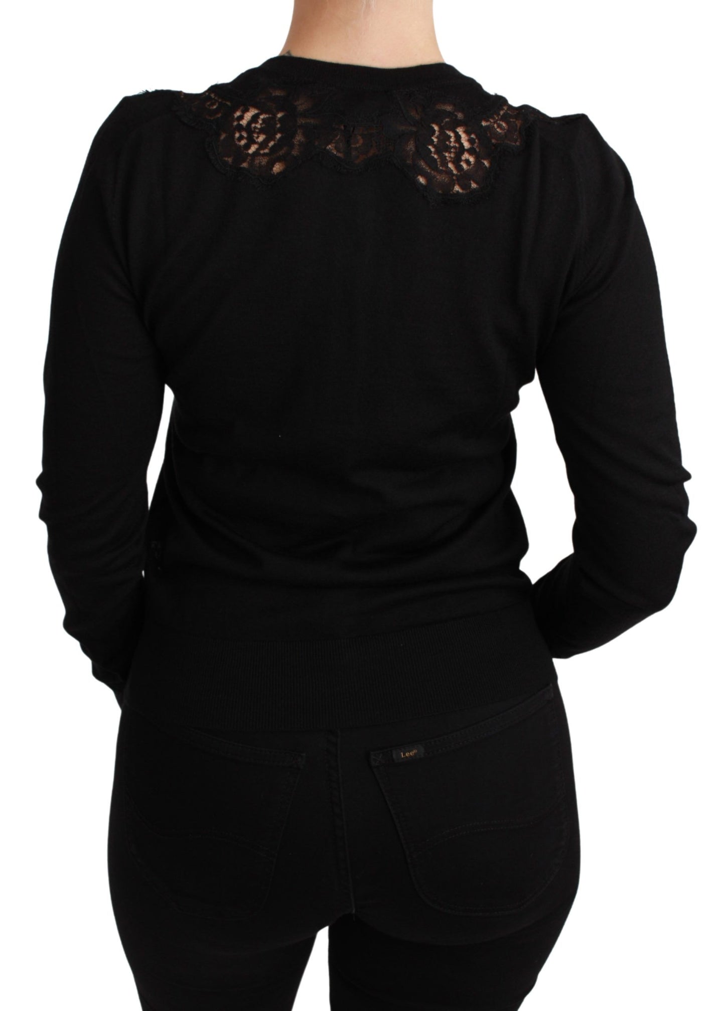 Dolce &amp; Gabbana Black Cashmere Lace Cardigan Sweater