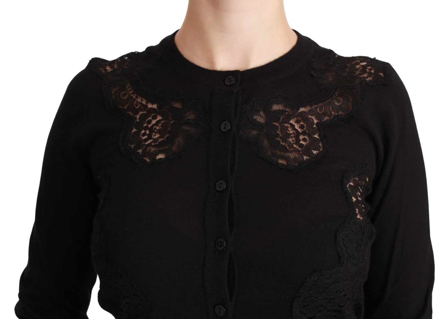 Dolce &amp; Gabbana Black Cashmere Lace Cardigan Sweater