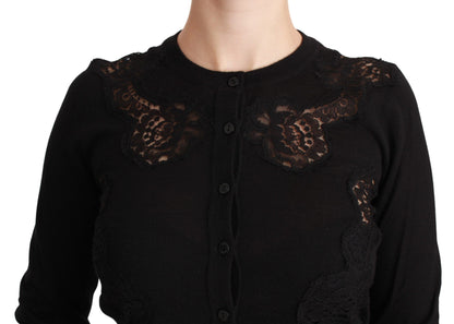 Dolce &amp; Gabbana Black Cashmere Lace Cardigan Sweater