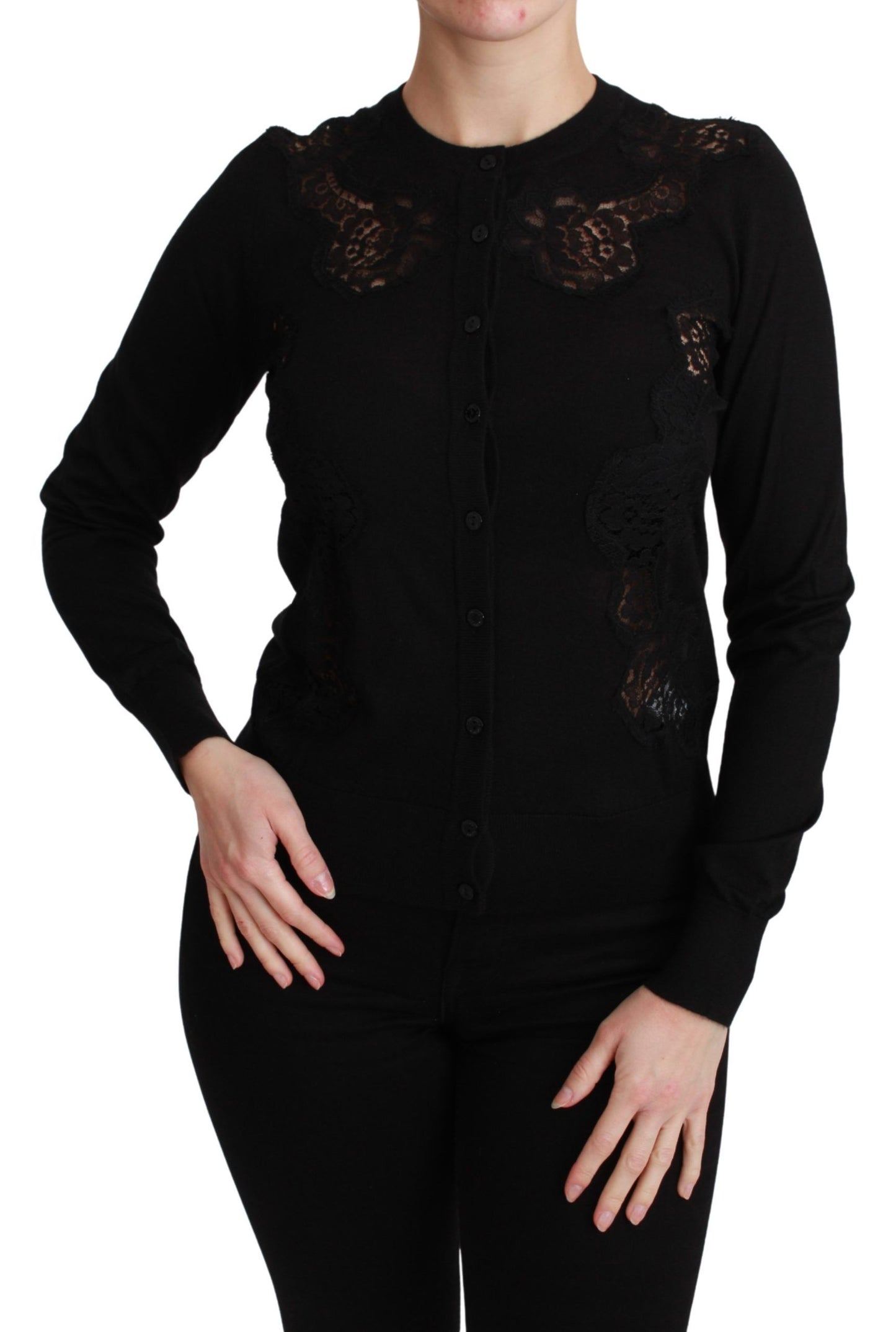 Dolce &amp; Gabbana Black Cashmere Lace Cardigan Sweater
