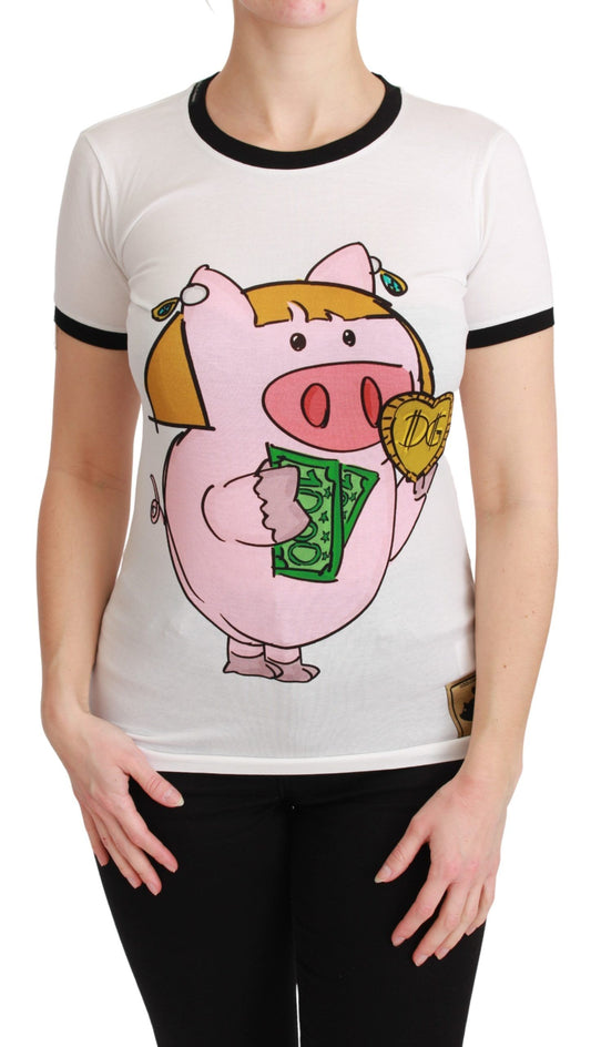 T-shirt ras du cou élégant en coton blanc Dolce &amp; Gabbana avec motif