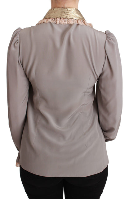Chemise élégante à col à sequins en soie mélangée Dolce &amp; Gabbana