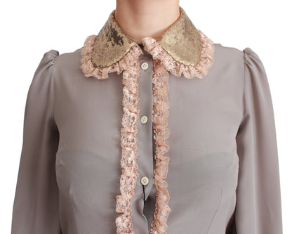 Chemise élégante à col à sequins en soie mélangée Dolce &amp; Gabbana