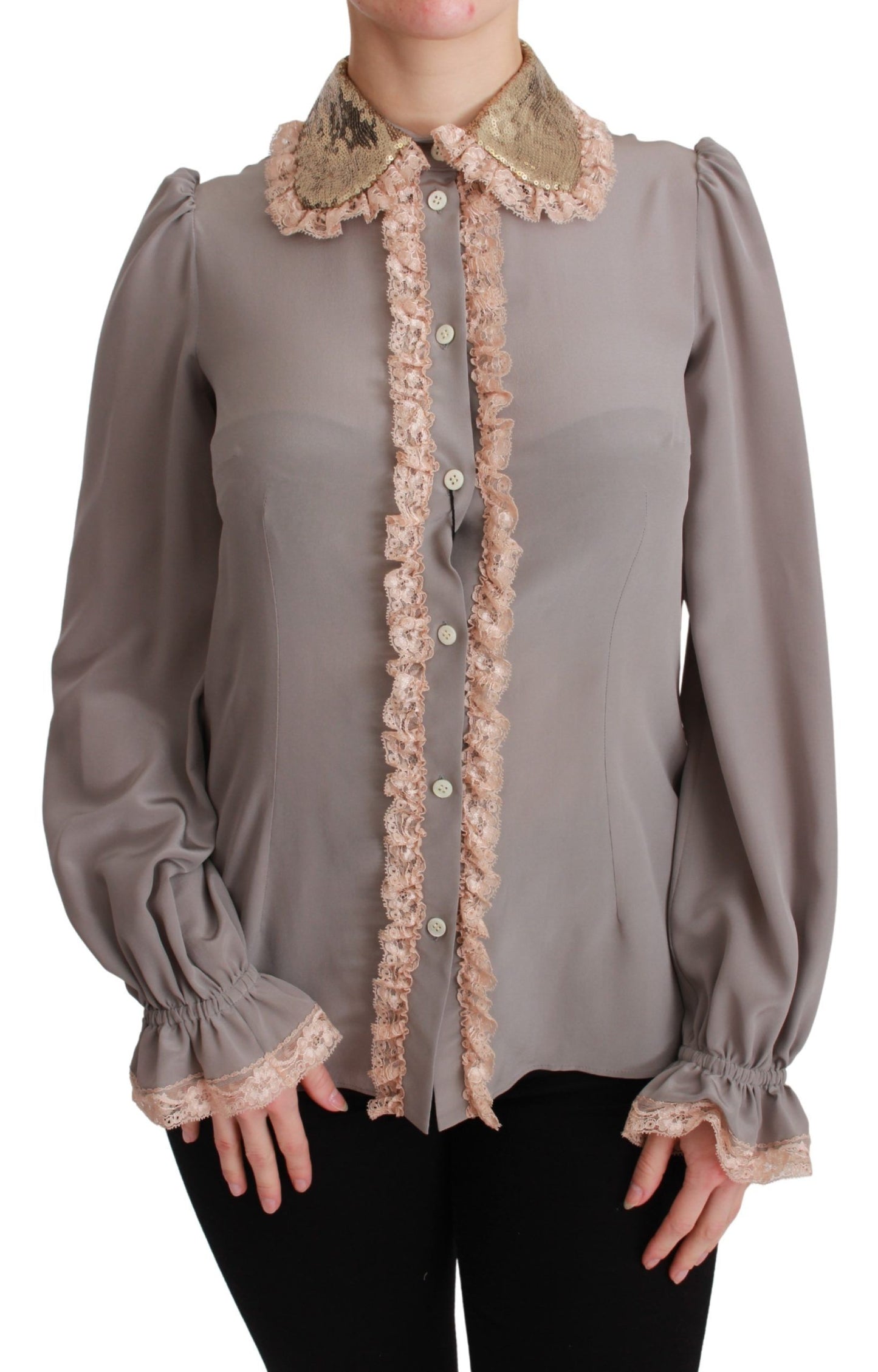 Chemise élégante à col à sequins en soie mélangée Dolce &amp; Gabbana