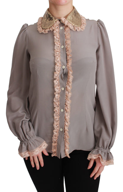 Chemise élégante à col à sequins en soie mélangée Dolce &amp; Gabbana