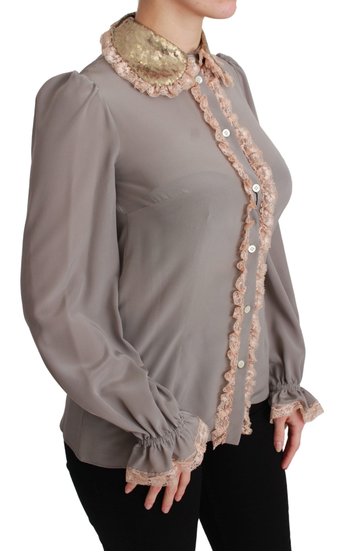Chemise élégante à col à sequins en soie mélangée Dolce &amp; Gabbana