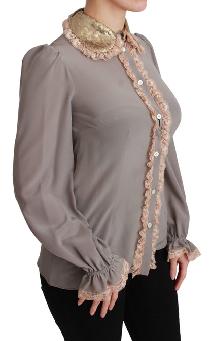 Chemise élégante à col à sequins en soie mélangée Dolce &amp; Gabbana