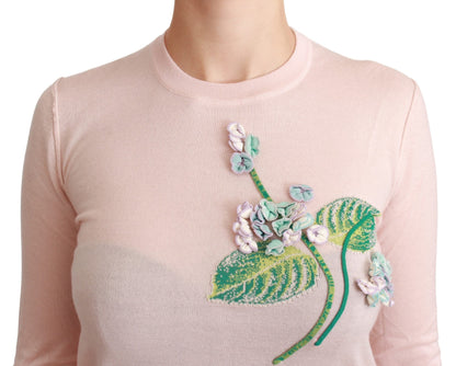 Dolce &amp; Gabbana Pink Floral Silk Cashmere Pullover Sweater