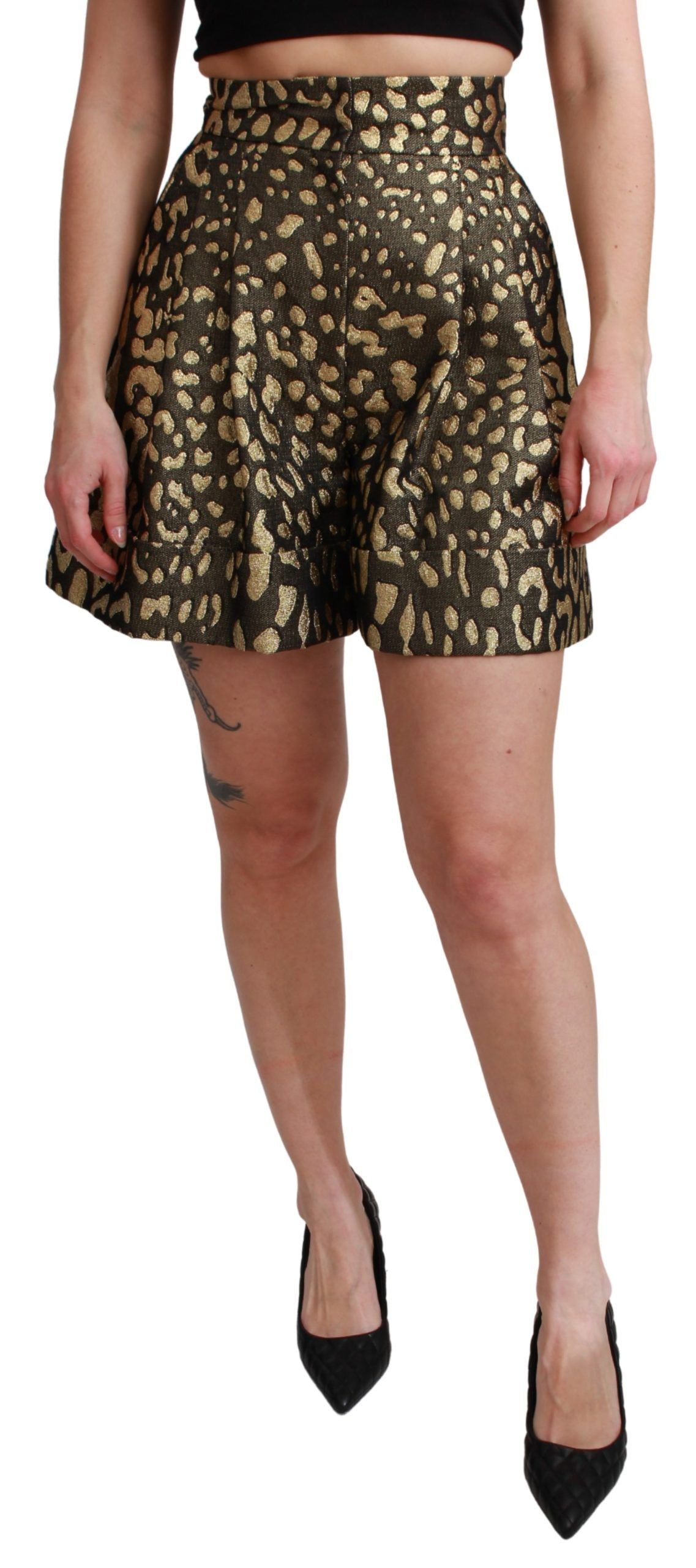 Short de luxe taille haute noir et or Dolce &amp; Gabbana