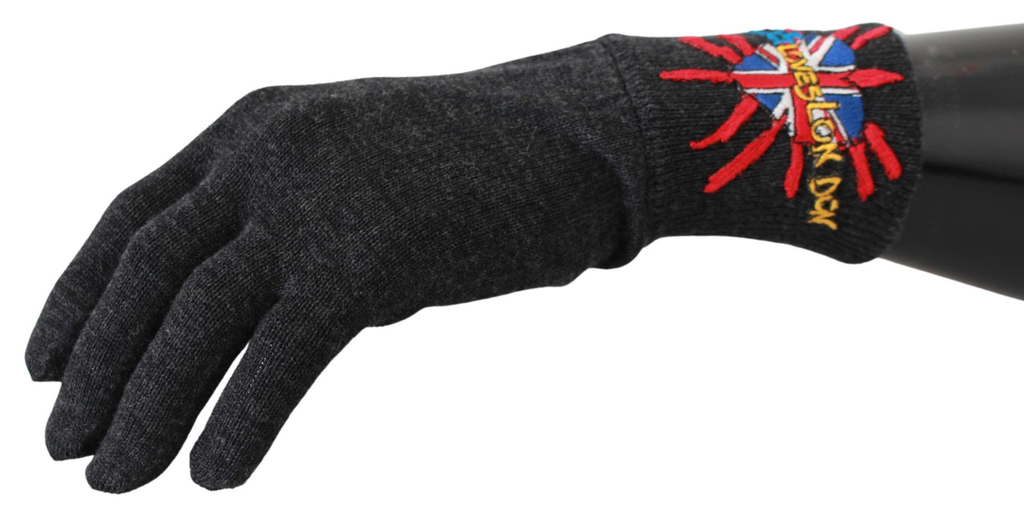 Dolce &amp; Gabbana Gray #DGLovesLondon Embroidered Wool Gloves