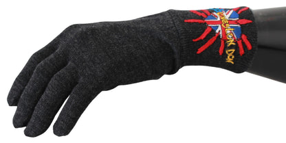 Dolce &amp; Gabbana Gray #DGLovesLondon Embroidered Wool Gloves