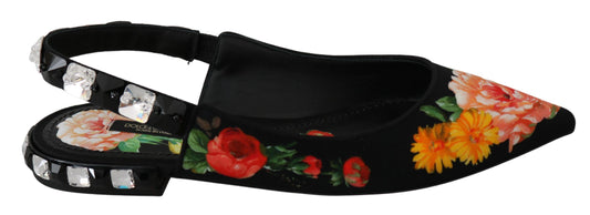 Dolce & Gabbana Black Floral Crystal Slingbacks Flats Shoes by Dolce & Gabbana