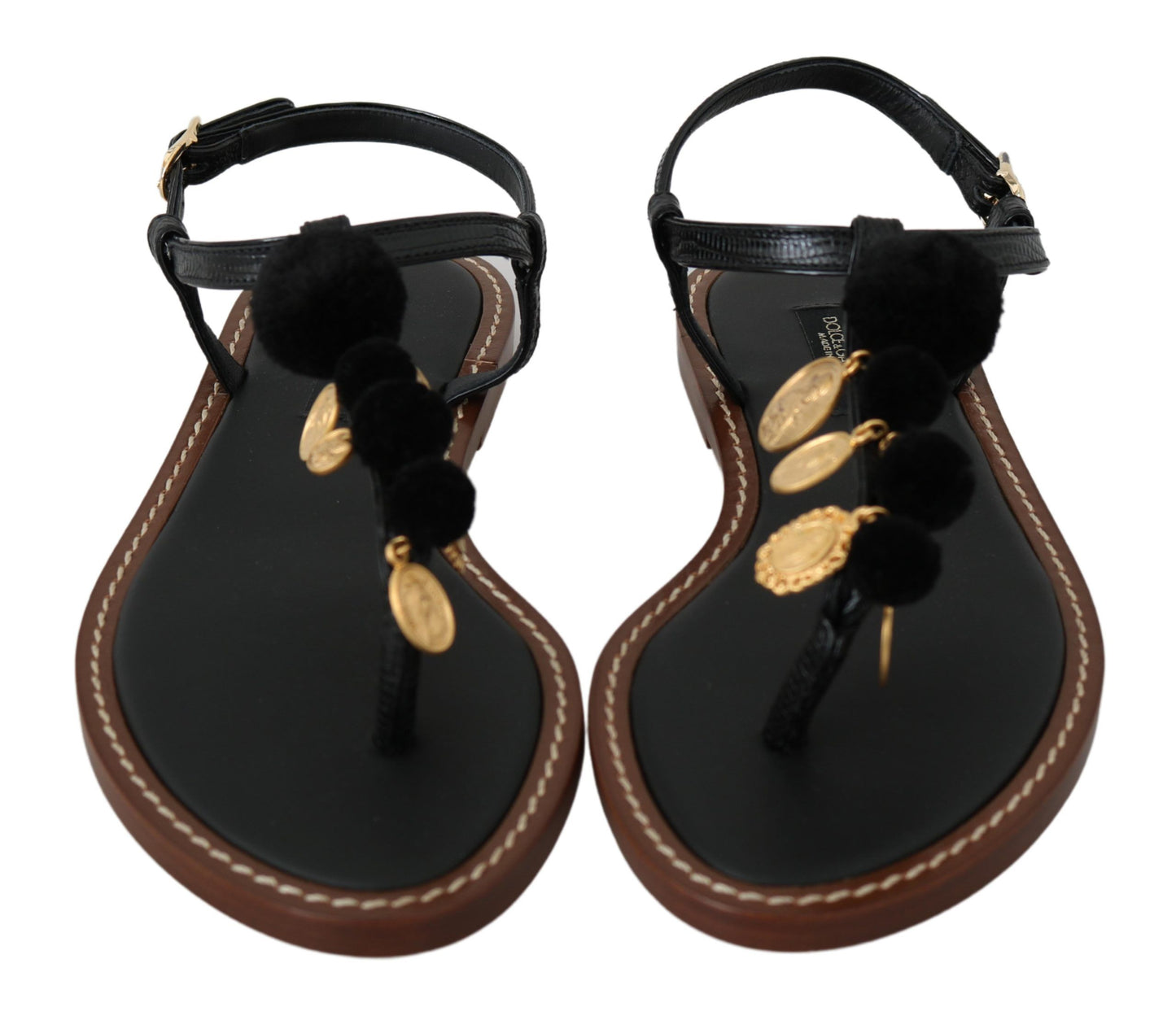 Dolce & Gabbana Black Leather Coins Flip Flops Sandals Shoes by Dolce & Gabbana