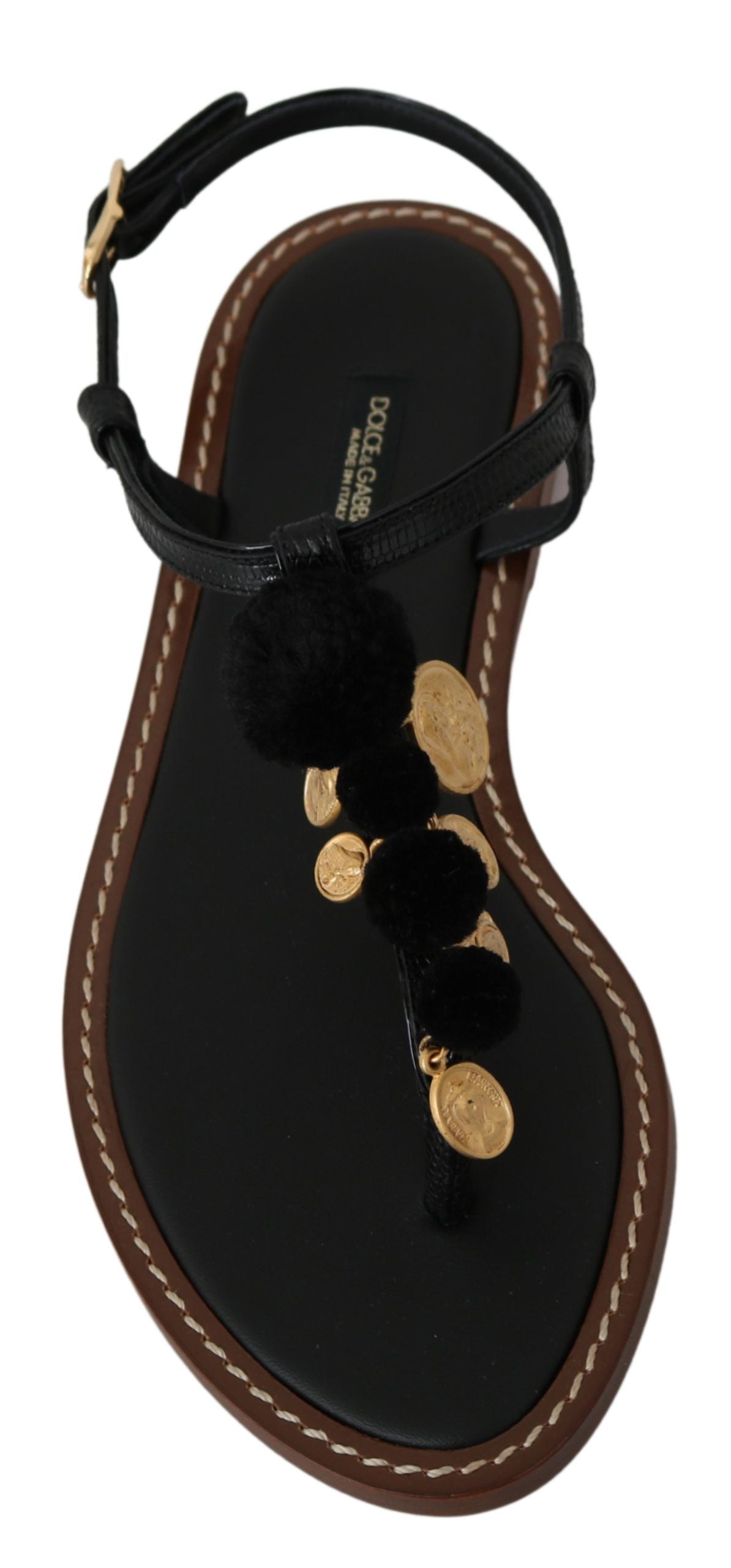 Dolce & Gabbana Black Leather Coins Flip Flops Sandals Shoes by Dolce & Gabbana