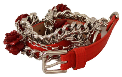 Ceinture élégante à motif floral rose Dolce &amp; Gabbana en rouge vif