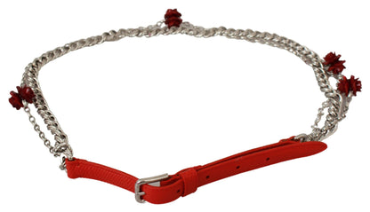 Ceinture élégante à motif floral rose Dolce &amp; Gabbana en rouge vif