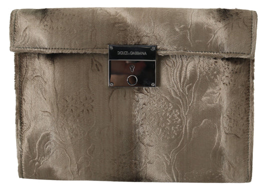 Pochette porte-documents en cuir à imprimé croco beige et velours Dolce &amp; Gabbana