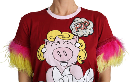 T-shirt ras du cou imprimé cochon rouge chic Dolce &amp; Gabbana