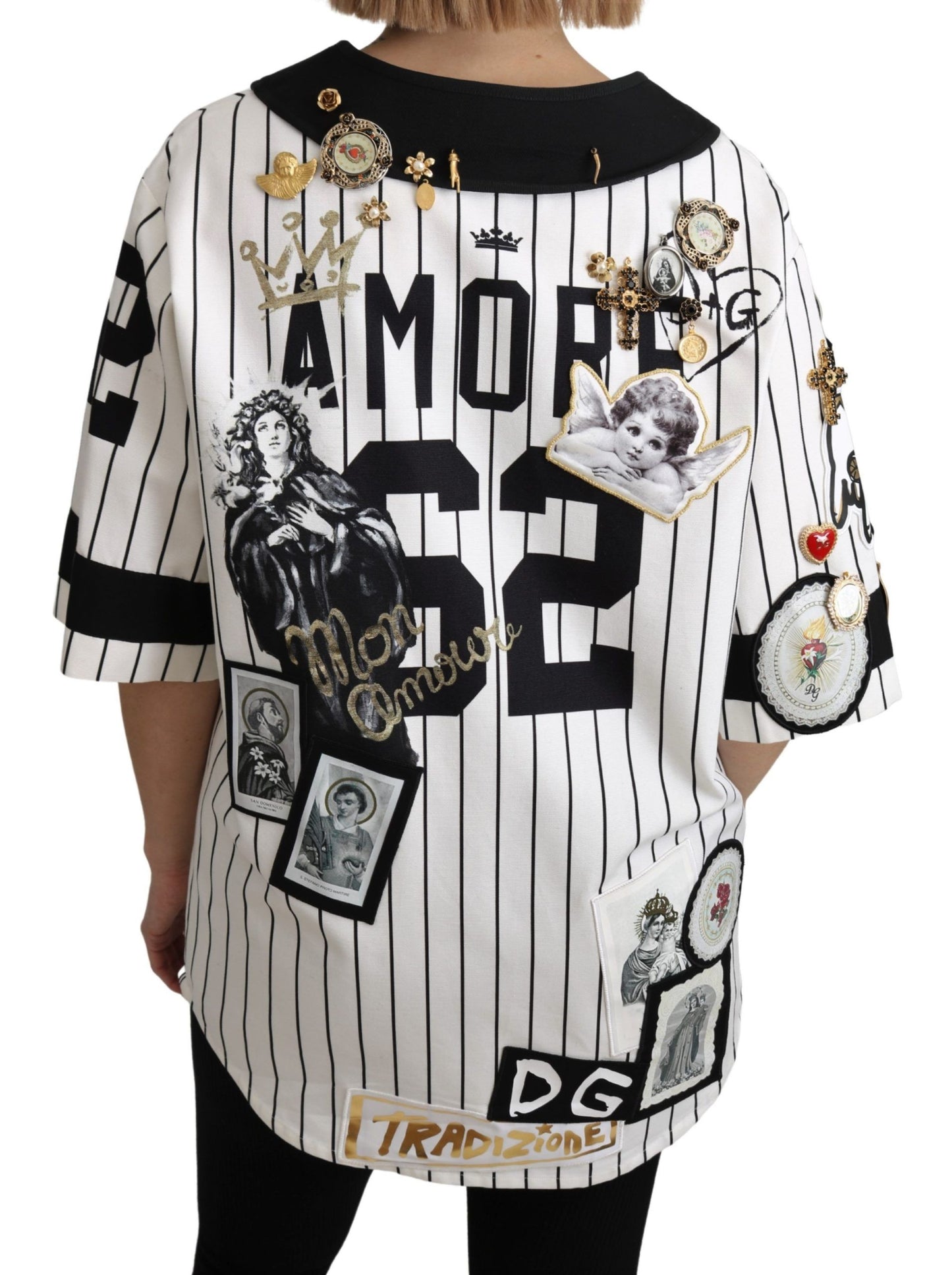 Dolce &amp; Gabbana White and black Blouse Cotton Crystal Charms Amore Shirt