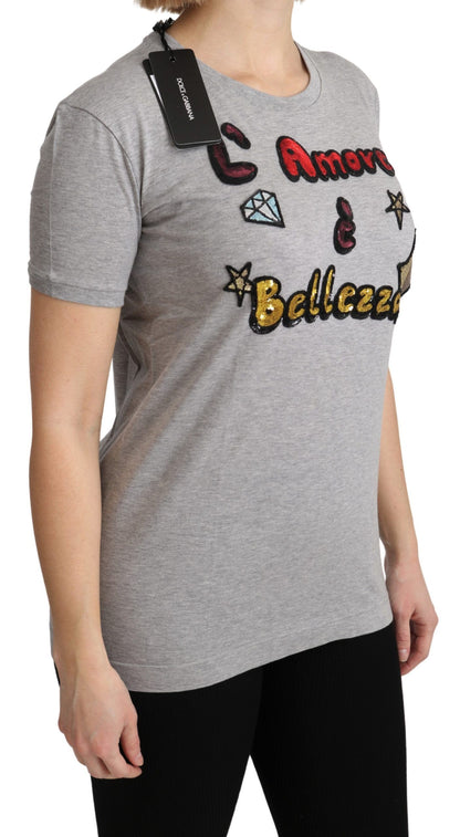 Dolce &amp; Gabbana Gray Cotton Amore e Bellezza Top T-shirt