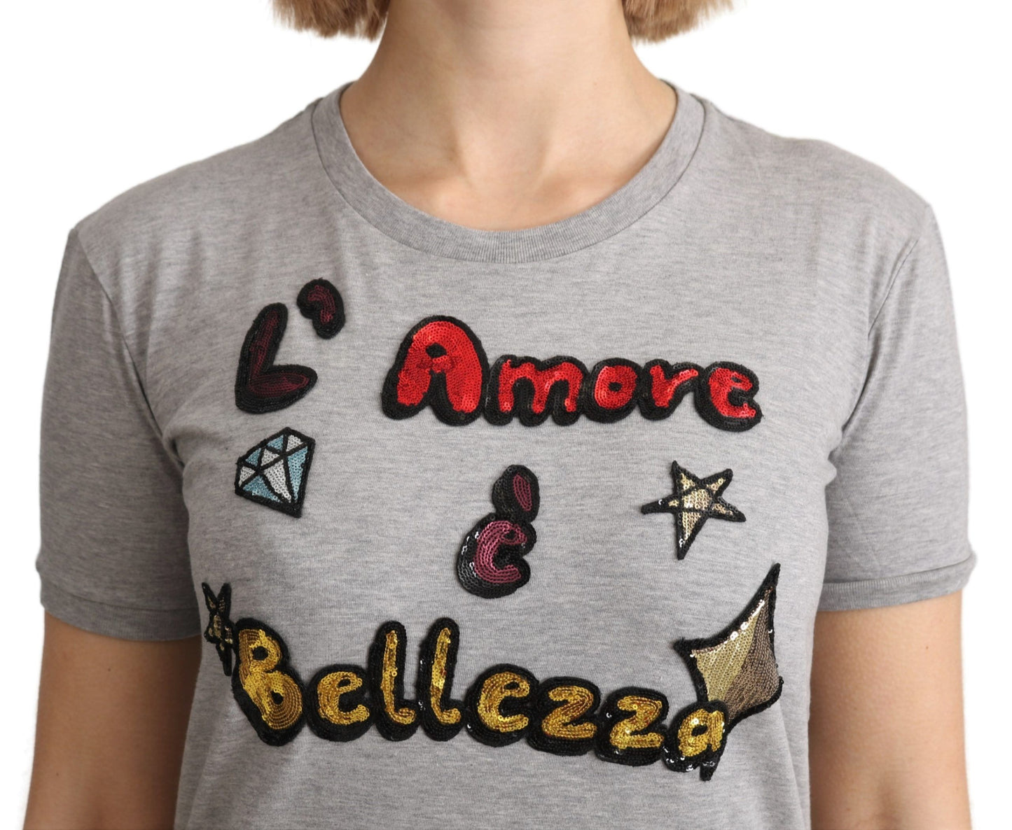 Dolce &amp; Gabbana Gray Cotton Amore e Bellezza Top T-shirt
