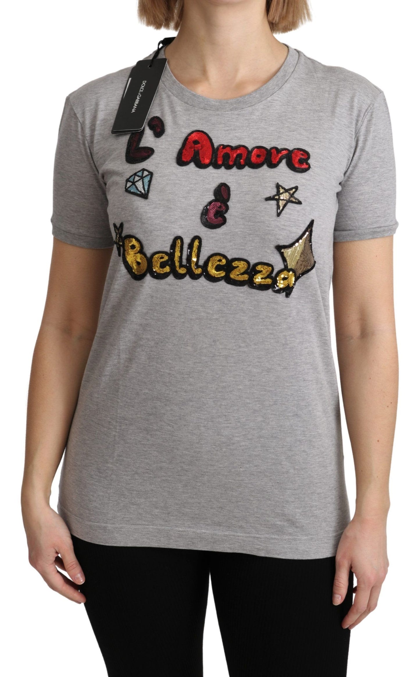 Dolce &amp; Gabbana Gray Cotton Amore e Bellezza Top T-shirt
