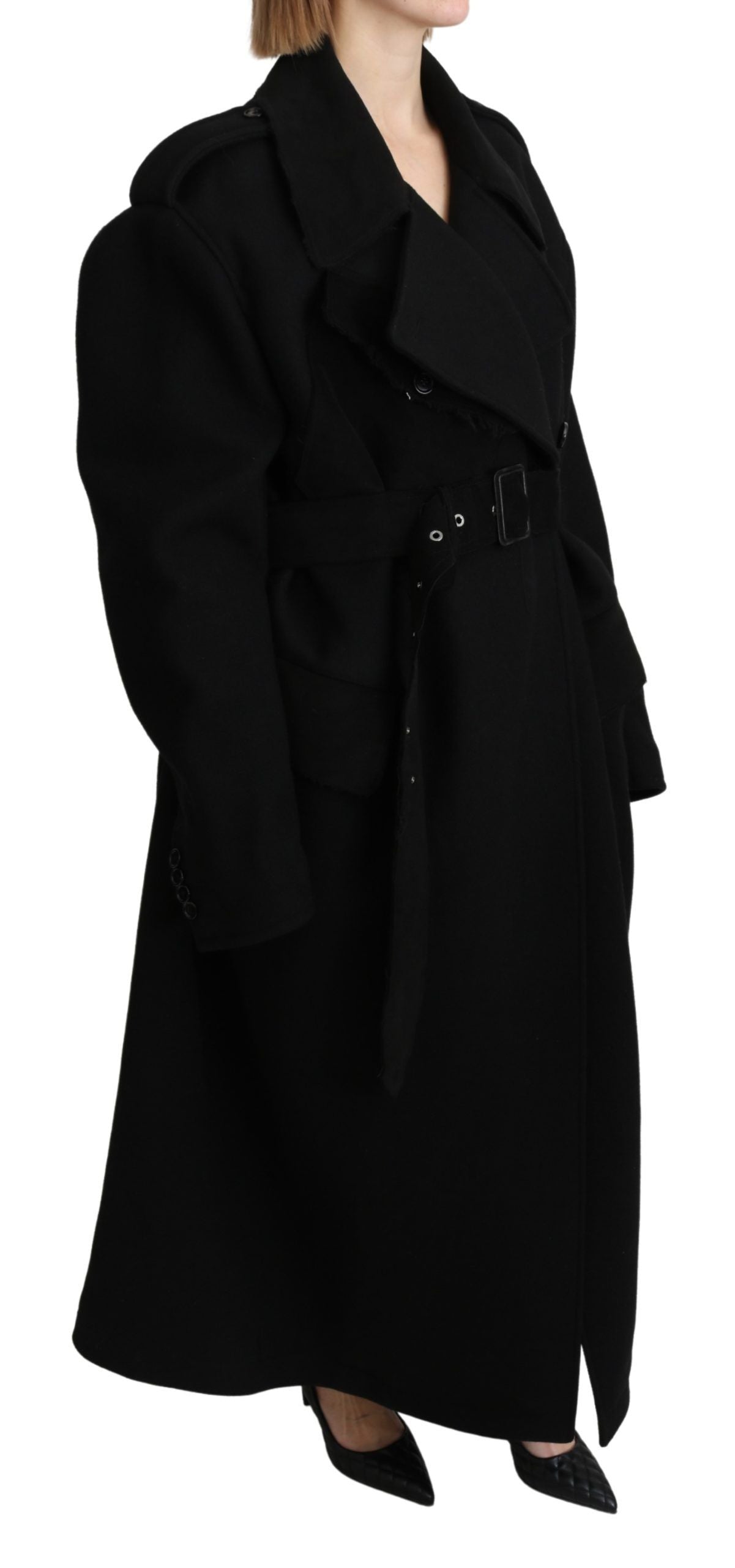Dolce &amp; Gabbana Virgin Wool Black Blazer Trench Coat Jacket