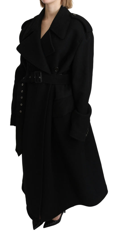 Dolce &amp; Gabbana Virgin Wool Black Blazer Trench Coat Jacket