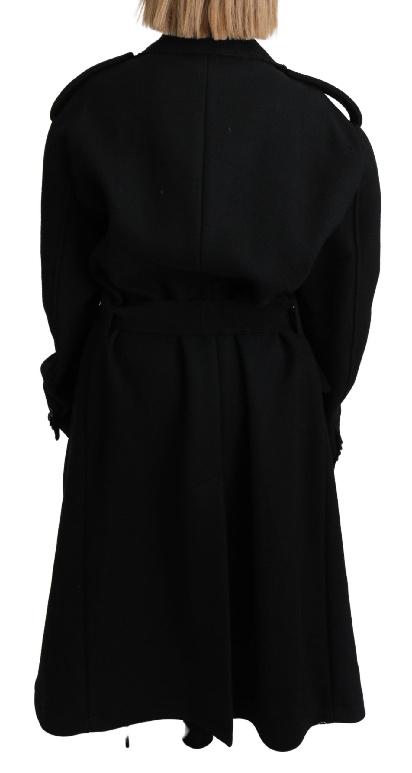 Dolce &amp; Gabbana Virgin Wool Black Blazer Trench Coat Jacket