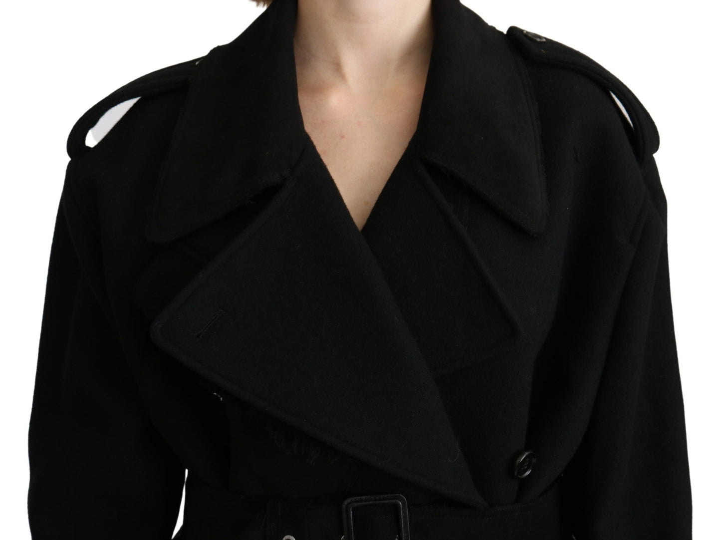 Dolce &amp; Gabbana Virgin Wool Black Blazer Trench Coat Jacket