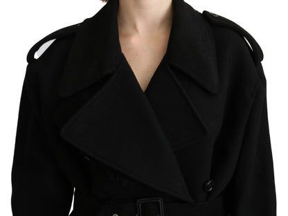Dolce &amp; Gabbana Virgin Wool Black Blazer Trench Coat Jacket