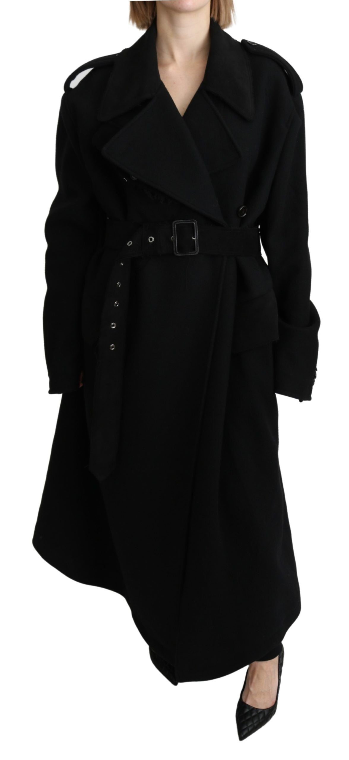 Dolce &amp; Gabbana Virgin Wool Black Blazer Trench Coat Jacket