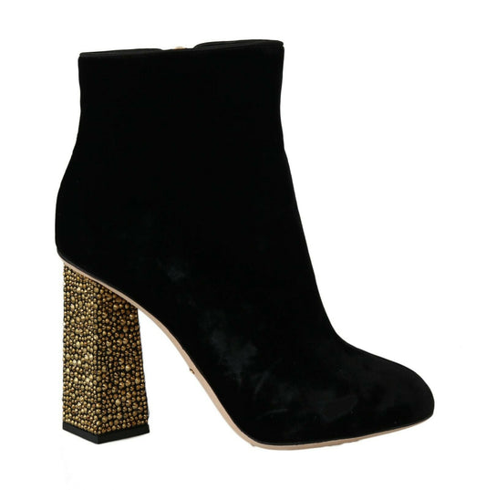 Bottines élégantes en velours Dolce &amp; Gabbana avec talons en cristal