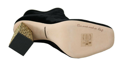 Bottines élégantes en velours Dolce &amp; Gabbana avec talons en cristal